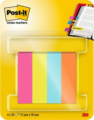 Znaczniki Stron Post-it®, Kolekcja Kolorów Poptimistic, 15 mm x 50 mm, 50 Arkuszy/Bloczek, 4 Bloczki/Opakowanie